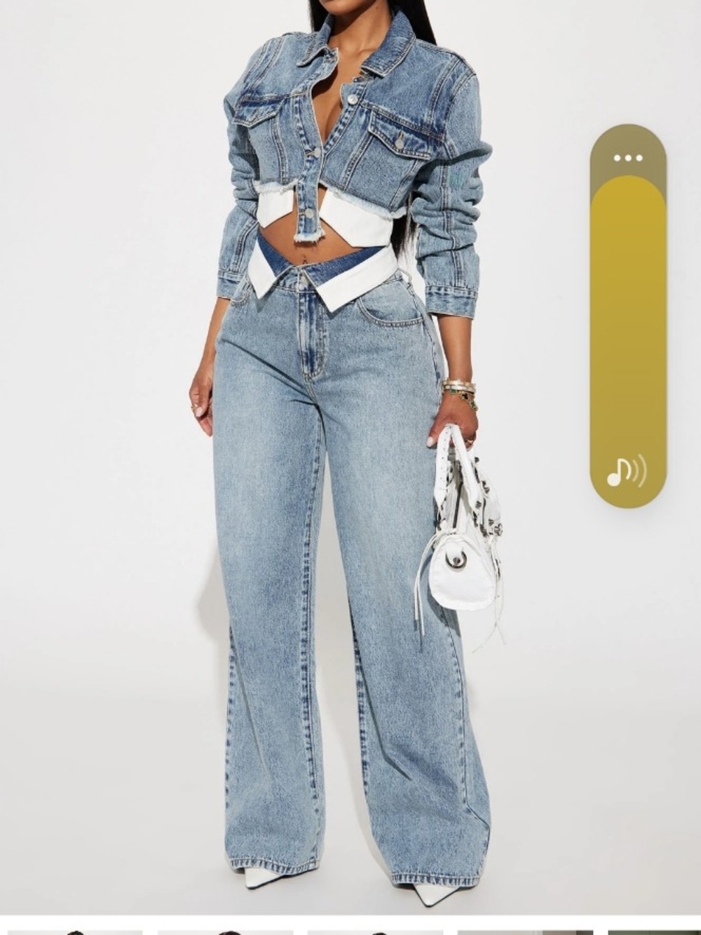 CROP JACKET Classic High-Waist Wide-Leg Women’s Jeans - Light Blue Denim